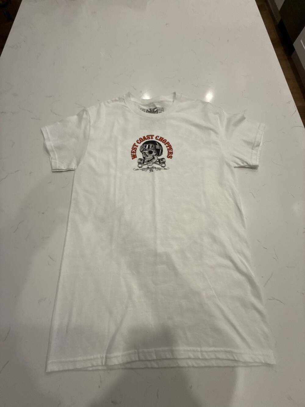 West Coast Choppers Austin TX Skull Goggles Pistons White T-Shirt Size Small
